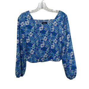 By & By Girl Long Sleeve Smocked Back Blouse Girls 14 Blue Floral